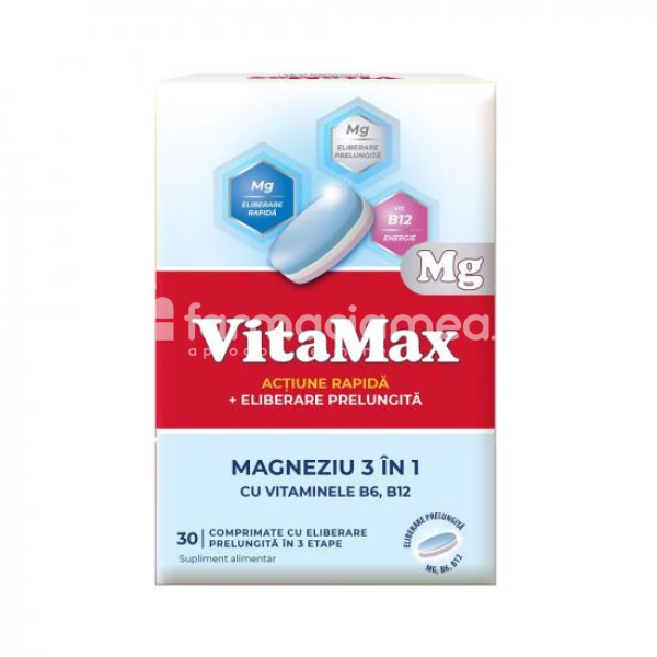Stres şi epuizare - Vitamax Magneziu 3in1, 30cp, Perrigo, farmaciamea.ro