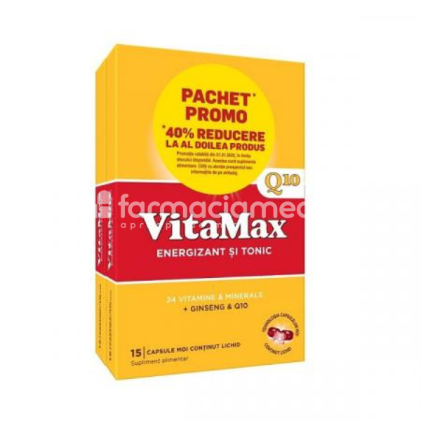 Minerale și vitamine - Vitamax Q 10 x 15 cps 1+1, Perrigo, farmaciamea.ro