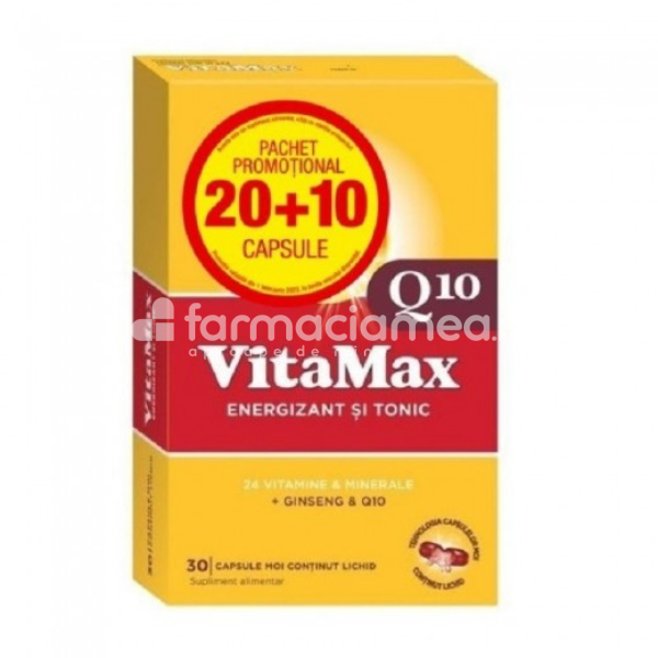 Minerale și vitamine - Vitamax Q10, vitamine si minerale 20 capsule moi + 10 capsule moi gratis, Perrigo, farmaciamea.ro