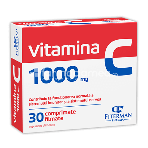 Minerale și vitamine - Vitamina C 1000 mg pentru imunitate, 30 comprimate filmate Fiterman Pharma, farmaciamea.ro