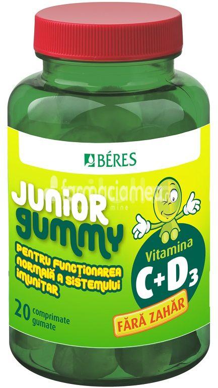 Vitamine și minerale copii - Vitamina  C si D3 Junior Gummy, 20 comprimate gumate, Beres, farmaciamea.ro