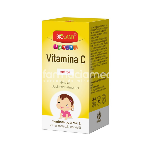 Imunitate copii - Vitamina C picaturi Bioland Junior, 10 ml, Biofarm, farmaciamea.ro