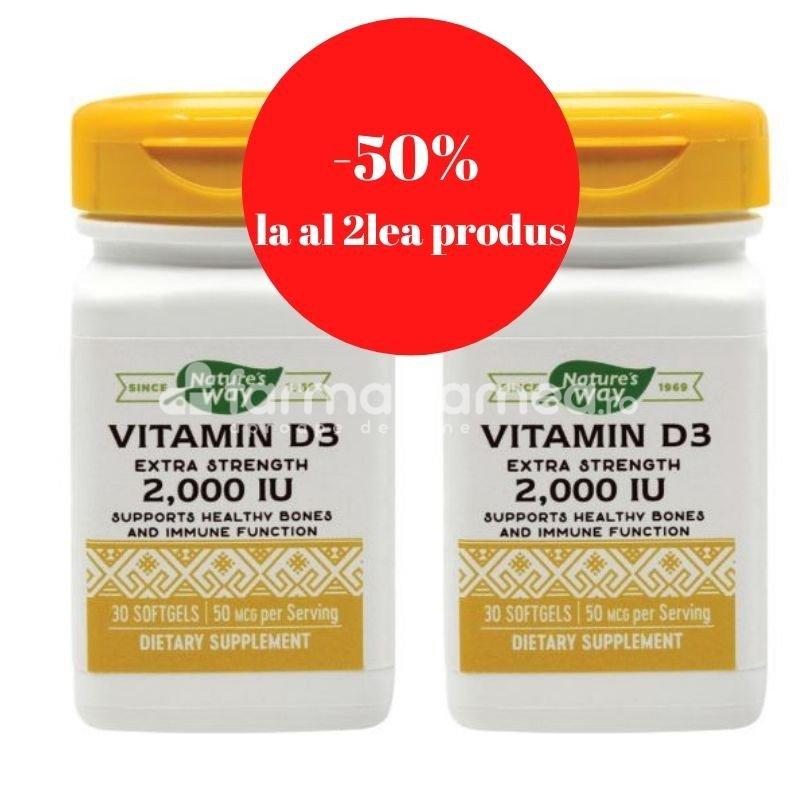 Minerale și vitamine - Vitamina D3 Pachet 2000UI, 2 x 30 capsule, Secom, farmaciamea.ro
