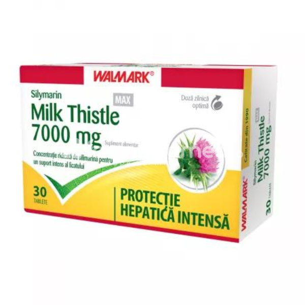Afecțiuni ale sistemului digestiv - Silymarin Milk Thistle Max 7000mg, 30 comprimate filmate Walmark, farmaciamea.ro