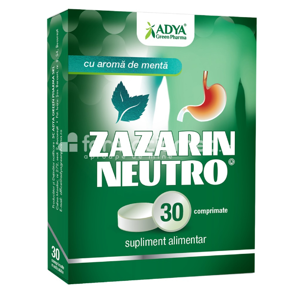 Antibalonare și antiflatulență - Zazarin Neutro Menta, 30 comprimate Adya Green, farmaciamea.ro