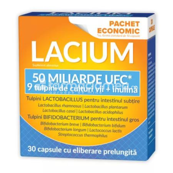 Afecțiuni ale sistemului digestiv - Lacium 50 miliarde UFC, probiotic, 30 capsule eliberare prelungită, Zdrovit, farmaciamea.ro