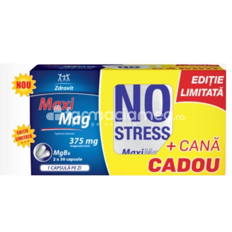 Stres și epuizare - MaxiMag 375mg Mg+B6, 60cps + Cana cadou, Zdrovit, farmaciamea.ro