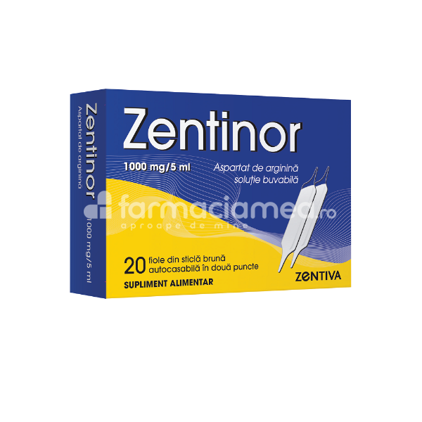 Minerale și vitamine - Zentinor aspartat de arginina 4g/5ml, 20 fiole, Zentiva, farmaciamea.ro