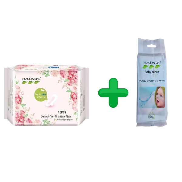 Igiena intima - ABSORBANTE SENSITIVE, DAY * 10 BUC, NATEEN + + SERVETELE UMEDE 99% APA BABY WIPES*10 BUC NATEEN, farmacom.ro