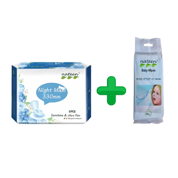 Igiena intima - ABSORBANTE SENSITIVE NIGHT* 8 BUC NATEEN + SERVETELE UMEDE 99% APA BABY WIPES*10 BUC NATEEN, farmacom.ro