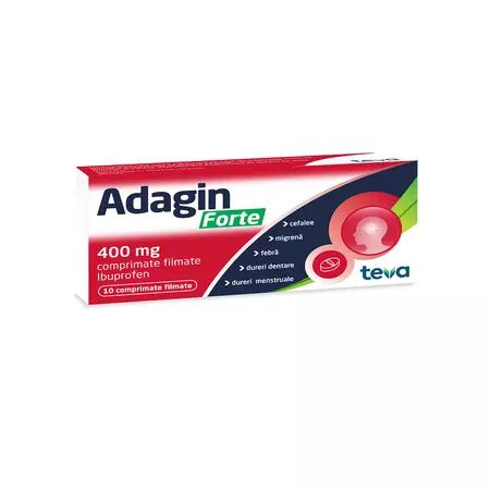 Medicamente fara reteta (OTC) - Adagin Forte, 400 mg, 10 comprimate filmate, Teva, farmacom.ro