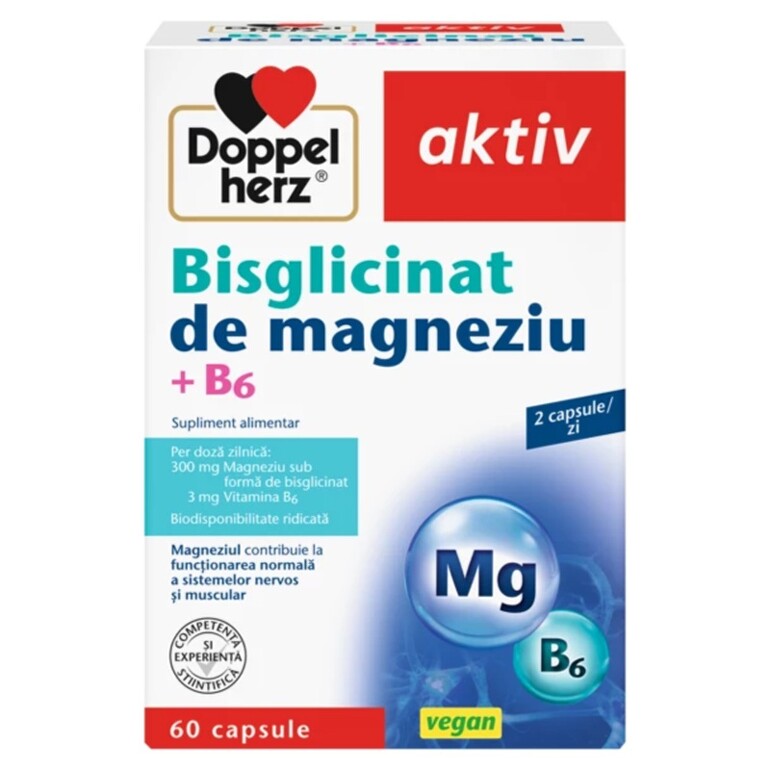Vitamine si suplimente - AKTIV BISGLICINAT DE MAGNEZIU+B6 * 60 CPS, farmacom.ro