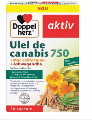 Pastile pentru somn si stres - AKTIV ULEI DE CANABIS 750 + MAC CALIFORMIAN + ASHWAGANDHA * 30 CAPSULE, DOPPELHERZ, farmacom.ro