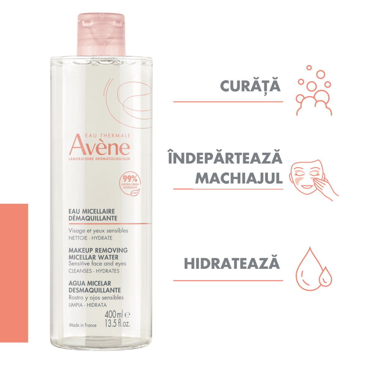 Dermatocosmetice - AVENE APA MICELARA DEMACHIANTA * 400 ml, farmacom.ro