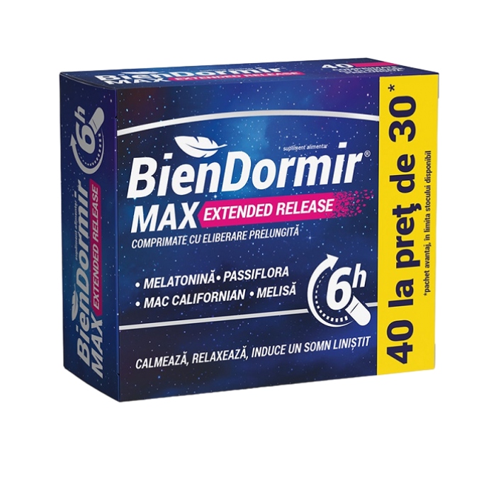 Stres si somn - BIEN DORMIR MAX EXTENDED RELEASE*40 CPR ELIB (LA PRET DE 30), farmacom.ro