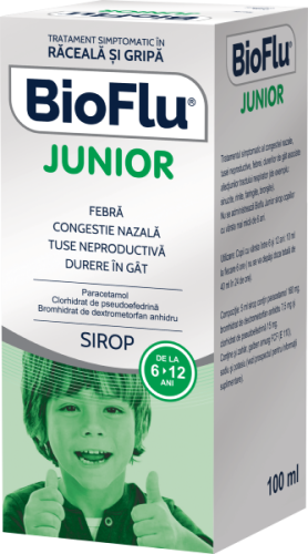 Medicamente fara reteta (OTC) - Bioflu Junior Sirop, 100 ml, Biofarm, farmacom.ro