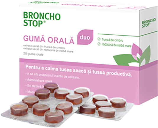 Medicamente fara reteta (OTC) - BRONCHOSTOP DUO GUMA ORALA * 20 BUC, farmacom.ro
