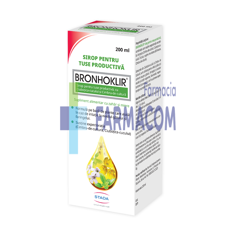 Sistemul respirator - BRONHOKLIR SIROP TUSE PRODUCTIVA * 15 PLIC/5ML, farmacom.ro