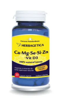 Vitamine si suplimente - CA+MG+SE+SI+ZN ORGANICE CU VIT.D3 * 30 CPS HERBAGETICA, farmacom.ro