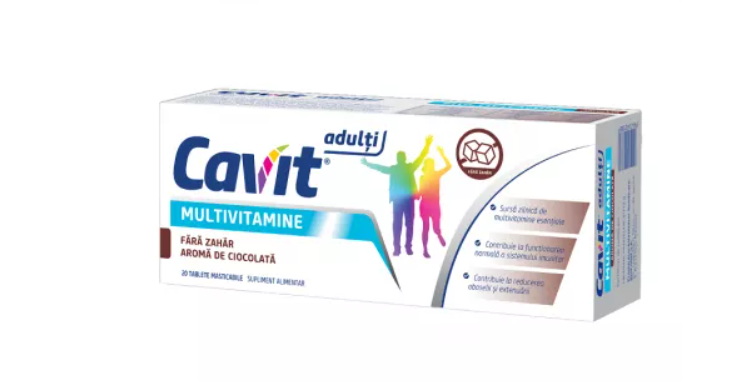 Vitamine si suplimente - Cavit Adulti multivitamine cu aroma de ciocolata fara zahar, 20 tablete, farmacom.ro