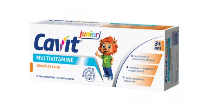 Vitamine si suplimente - Cavit Junior multivitamine cu aroma de caise, 20 tablete, farmacom.ro