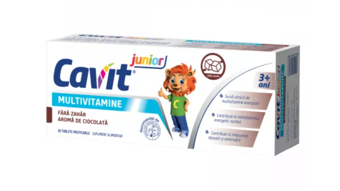 Vitamine si suplimente - Cavit Junior multivitamine cu aroma de ciocolata fara zahar, 20 tablete, farmacom.ro