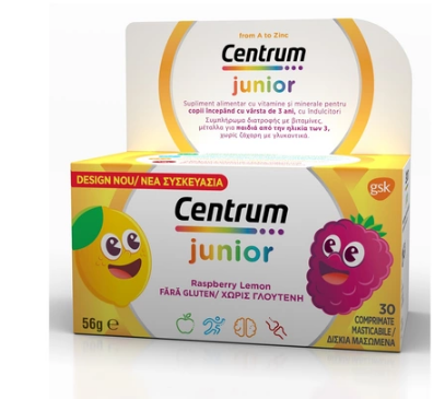 Vitamine si suplimente - CENTRUM JUNIOR PRO CU GUST DE LAMAIE SI ZMEURA * 30 CPR MAST, farmacom.ro