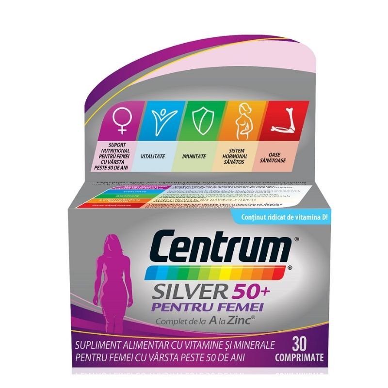 Vitamine si minerale - CENTRUM SILVER 50+ PENTRU FEMEI, 30 COMPRIMATE, farmacom.ro