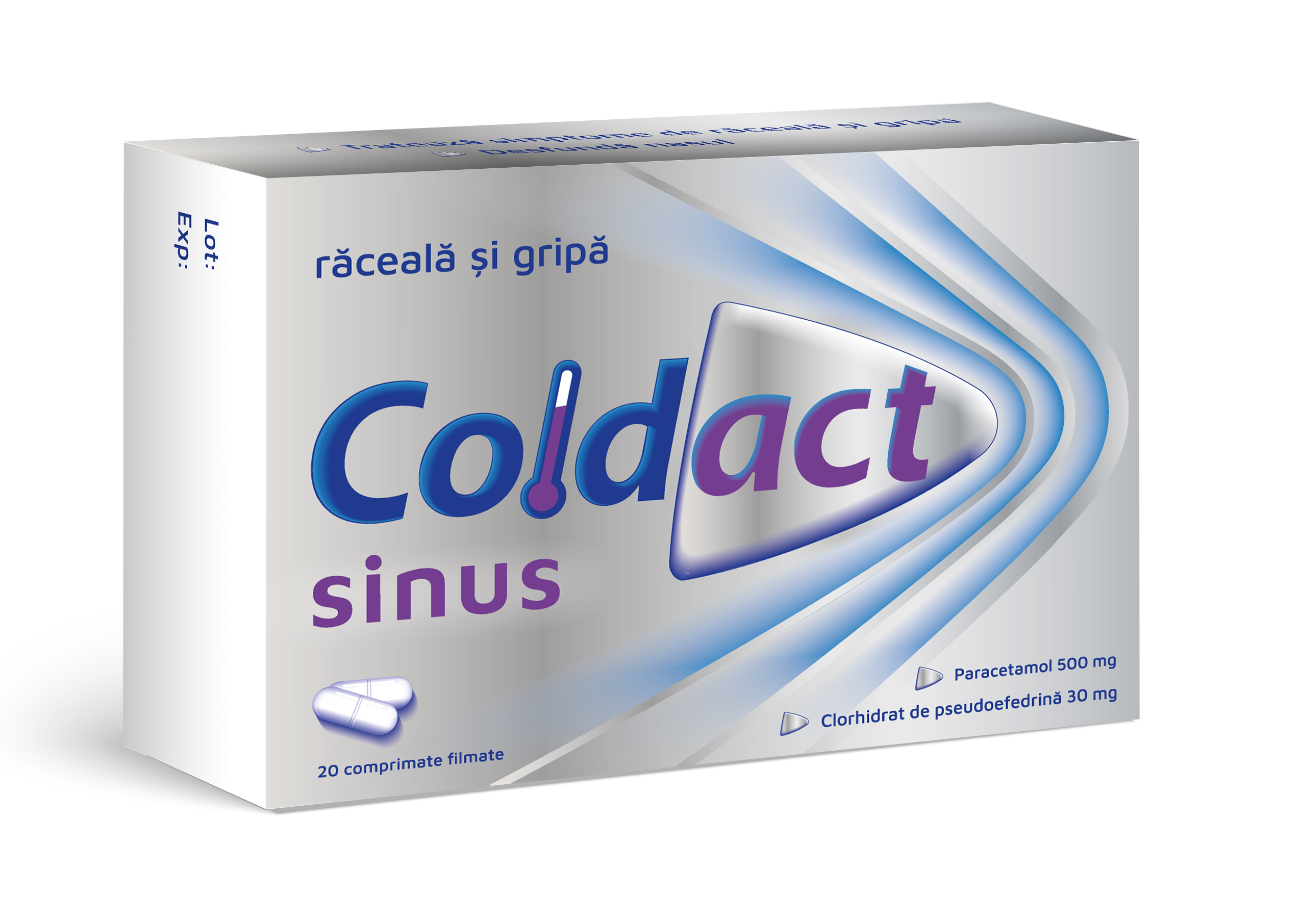 Medicamente fara reteta (OTC) - Coldact Sinus raceala si gripa, 500mg/30mg, 20 comprimate, Terapia, farmacom.ro