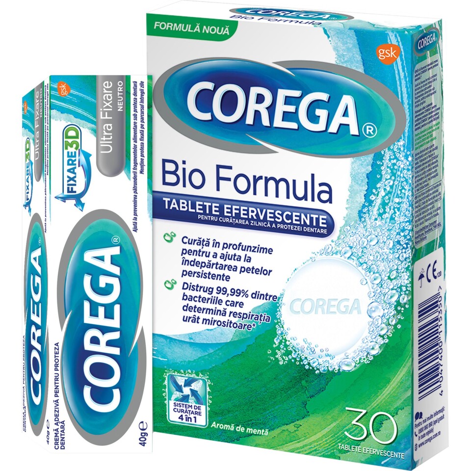 Igiena orala - COREGA PASTA ULTRA FIXARE NEUTRO*40G+COREGA TABS*30TB 90%, farmacom.ro