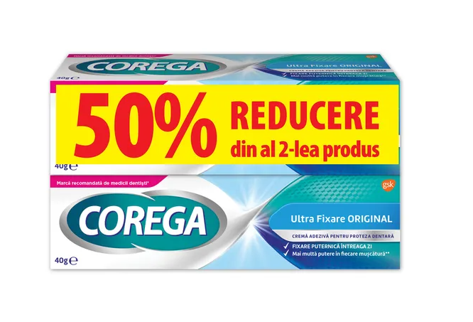 Igiena orala - COREGA PASTA ULTRA FIXARE ORIGINAL * 40 G 1 +1 RED 50% LA AL DOILEA PRODUS, farmacom.ro