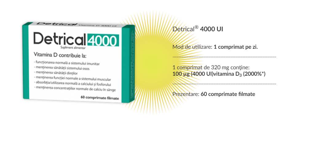 Vitamine si suplimente pentru imunitate - Detrical 4000 UI, 60 comprimate, Zdrovit, farmacom.ro