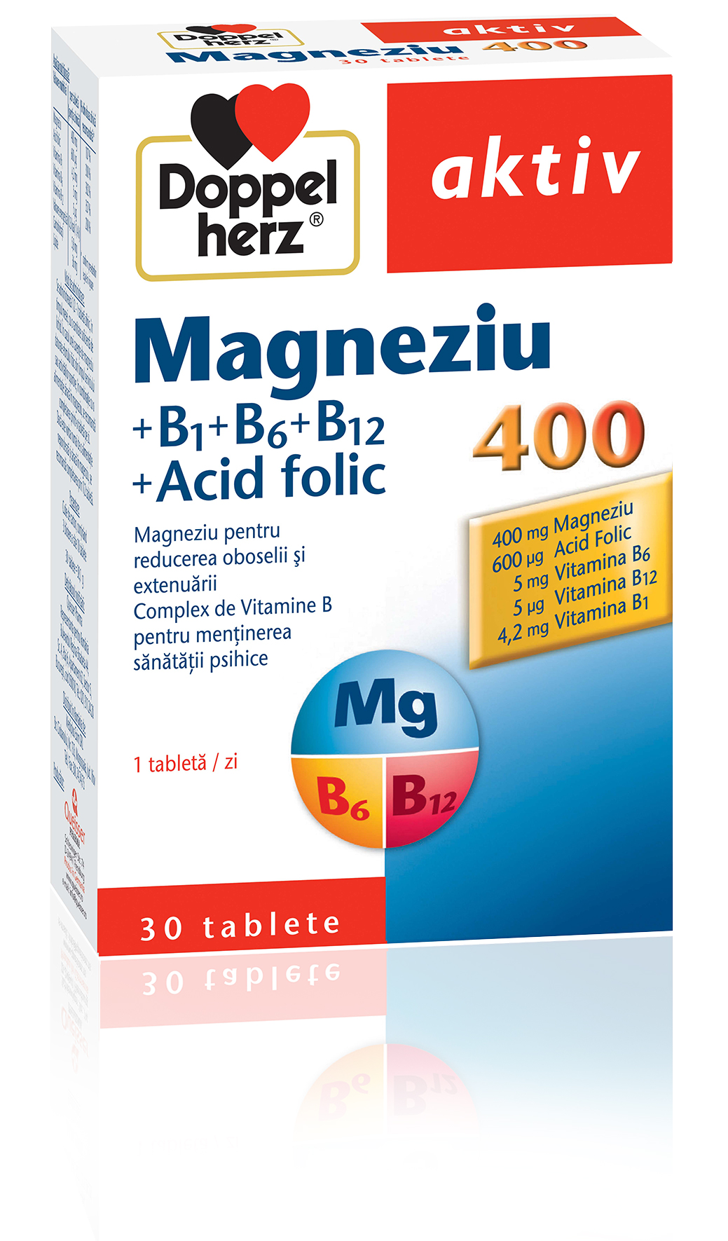 Vitamine si minerale - DOPPELHERZ MAGNEZIU 400MG +B1+B6+B12+ACID FOLIC, farmacom.ro
