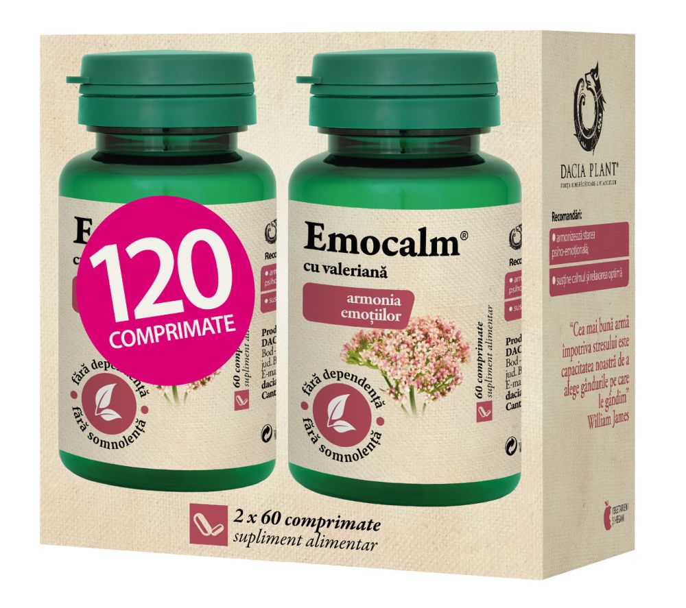 Afectiuni ale sistemului nervos - EMOCALM CU VALERIANA * 60 CPR DACIA PLANT 1+1 PROMO, farmacom.ro