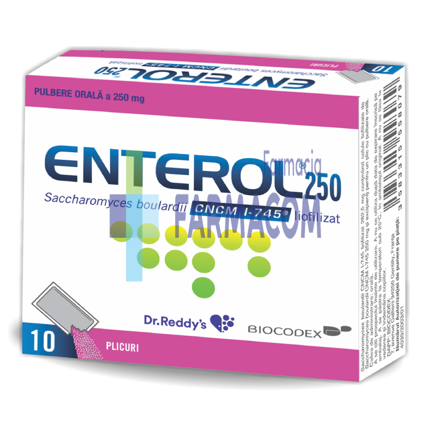 Medicamente fara reteta (OTC) - Enterol, 250 mg, 10 plicuri, Biocodex, farmacom.ro