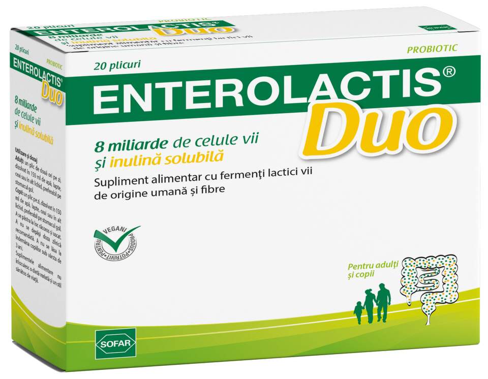 Prebiotice si Probiotice adulti si copii - ENTEROLACTIS DUO * 20 PLICURI, farmacom.ro