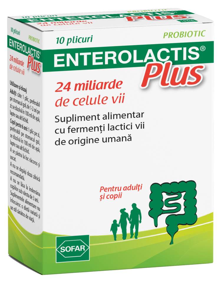 Prebiotice si Probiotice adulti si copii - ENTEROLACTIS PLUS * 10 PLICURI, farmacom.ro