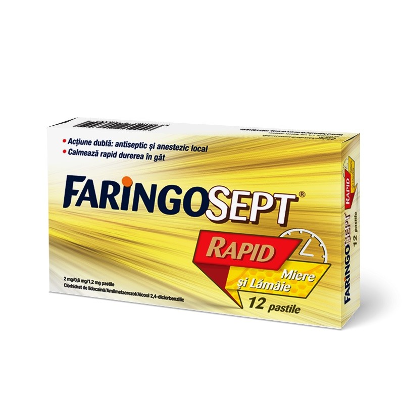 Medicamente fara reteta (OTC) - FARINGOSEPT RAPID MIERE-LAMAIE 2MG/0.6MG/1.2MG * 12 PAST, farmacom.ro