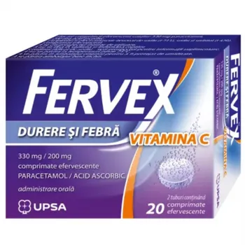 Medicamente fara reteta (OTC) - FERVEX DURERE SI FEBRA VITAMINA C 330 MG/200 MG * 20 CPR EFF, farmacom.ro