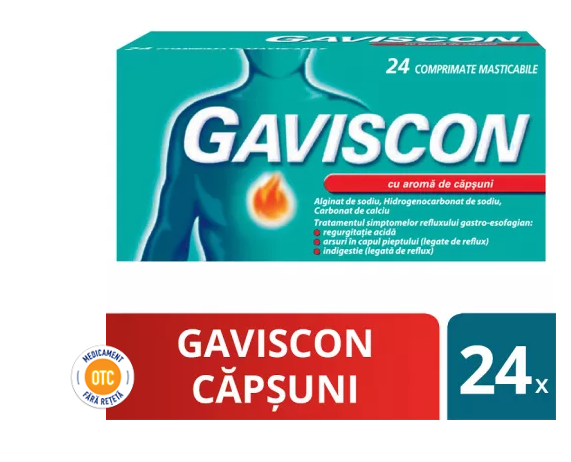 Medicamente fara reteta (OTC) - GAVISCON CAPSUNI * 24 COMPRIMATE MASTICABILE RECKIT, farmacom.ro