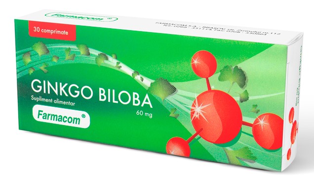 Suplimente alimentare Farmacom - Ginkgo Biloba, 60 mg, 30 comprimate, Farmacom , farmacom.ro