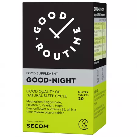 Pastile pentru somn si stres - GOOD-NIGHT, GOOD ROUTINE * 20 COMPRIMATE SECOM, farmacom.ro