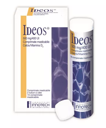 Medicamente fara reteta (OTC) - IDEOS CALCIU+VITAMINA D3, 500 MG/400 UI * 2 TUB/15 COMPRIMATE MASTICABILE, farmacom.ro