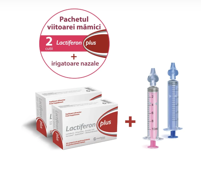 Vitamine si suplimente - Lactiferon Plus, 2 cutii x 20 comprimate + cadou 2 irigatoare nazale copii, farmacom.ro