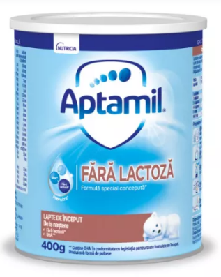 Mama si copilul - Lapte praf fara lactoza, + 0 luni, 400 g, Aptamil, farmacom.ro