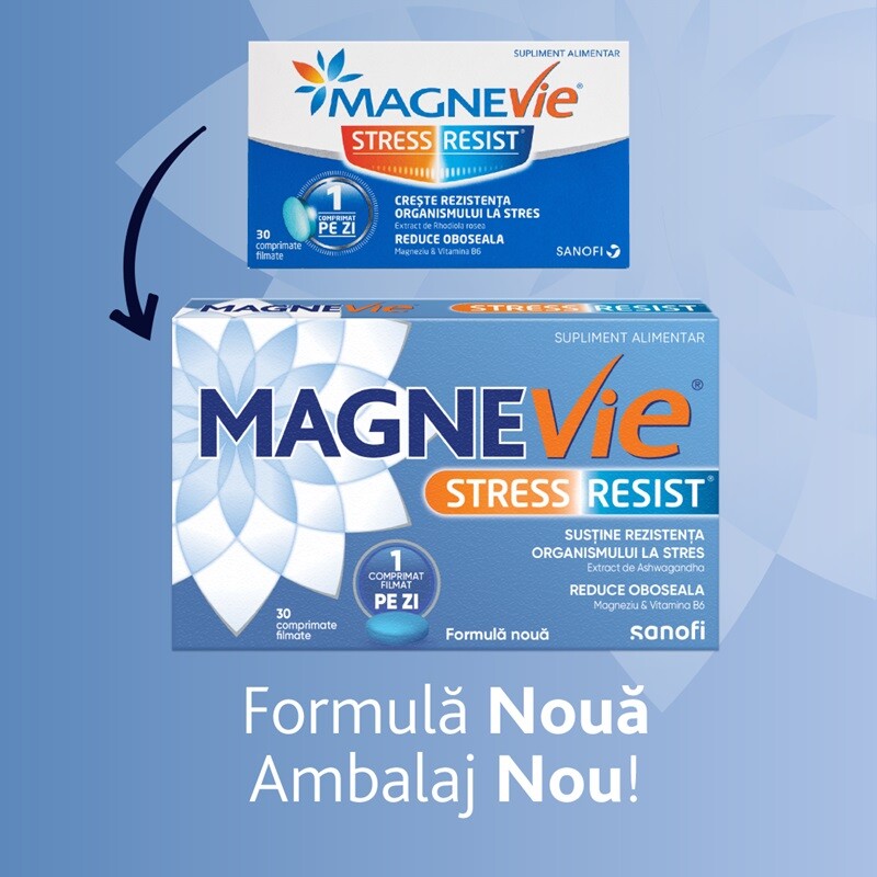 Pastile pentru somn si stres - MAGNEVIE STRESS RESIST ASHWAGANDHA, 30 COMPRIMATE FILMATE, farmacom.ro