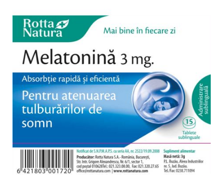 Vitamine si suplimente - MELATONINA 3 MG * 15 TB ROTTA NATURA, farmacom.ro