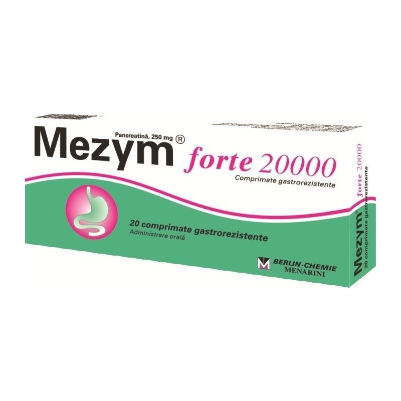 Medicamente fara reteta (OTC) - Mezym Forte 20000, 20 comprimate, Berlin-Chemie, farmacom.ro
