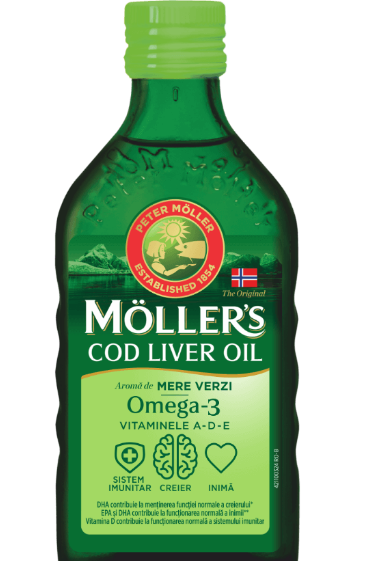 Vitamine si suplimente - MOLLERS COD LIVER OIL OMEGA-3 MERE VERZI * 250 ML, farmacom.ro