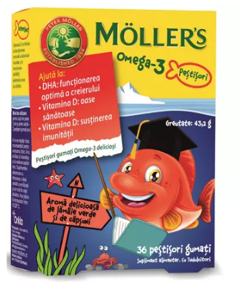 Vitamine si minerale - MOLLERS OMEGA 3*36 PESTISORI GUMATI CAPSUNI+TOTAL*14CPS+14, farmacom.ro